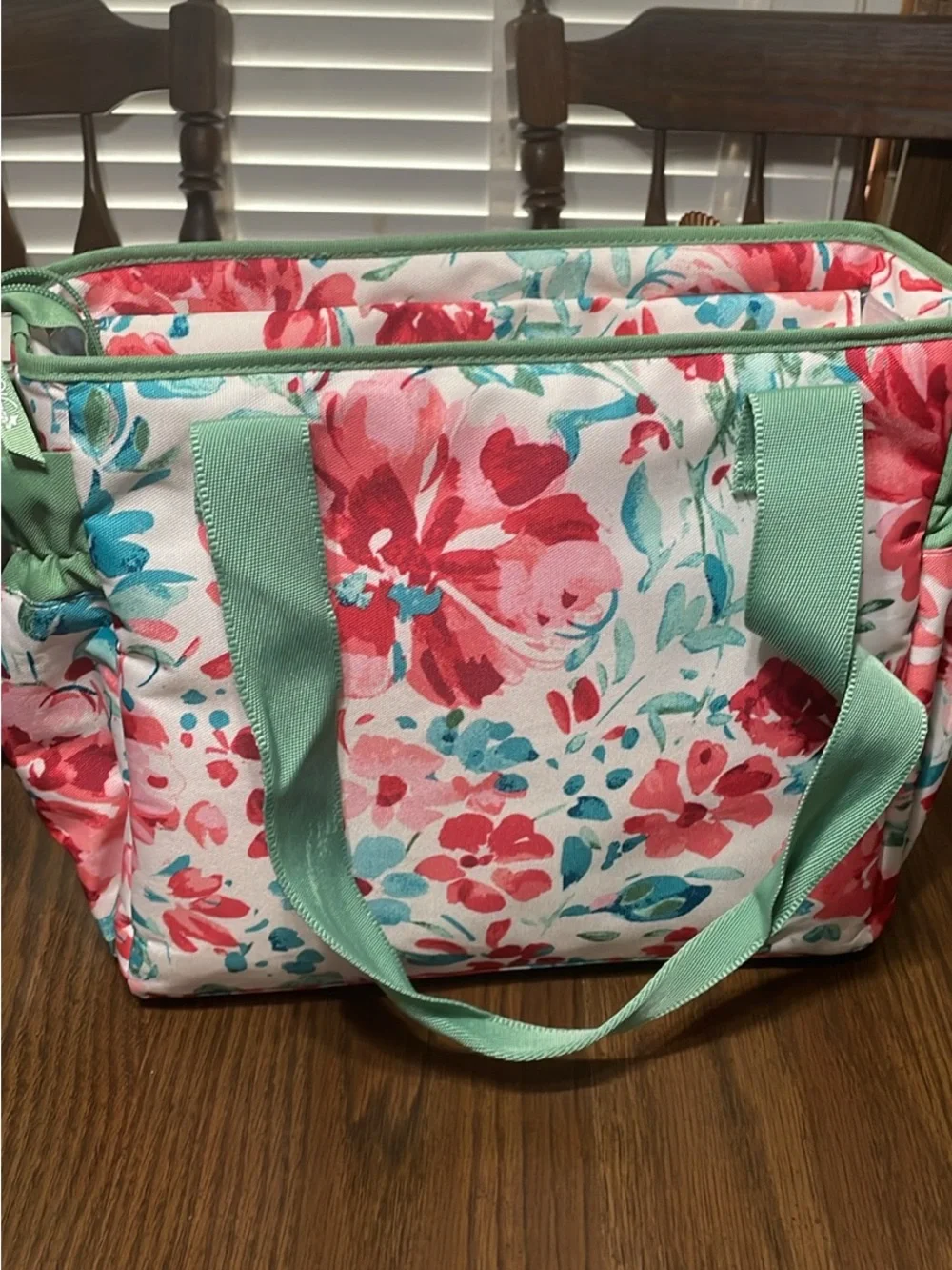 The Pioneer Woman Mint and Coral Floral Diaper Tote with Matching Pouch